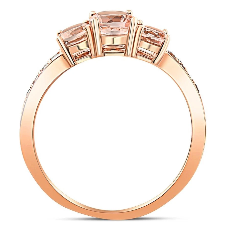 1 克拉摩根石和钻石 3 石戒指 10k 玫瑰金 — 第 3/4 张图片