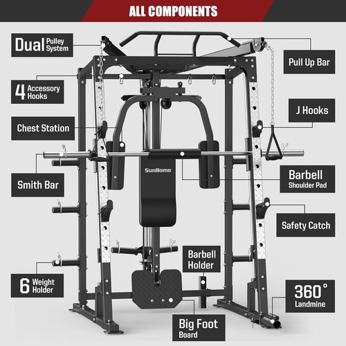 Smith Machine Power Cage Rack de Agachamento com Cabo Smith Bar Máquina de Cruzamento