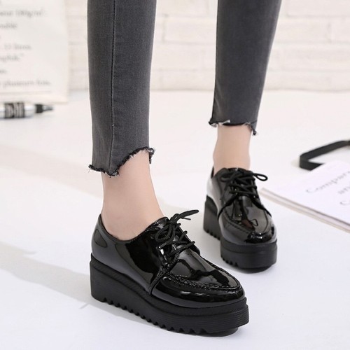 Women Patent Leather Pointy Toe Lace Ups High Heel Platform Oxfords Pumps  Shoes | eBay