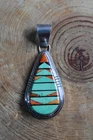 Variscite, Orange Spiny Oyster & Sterling Silver Pendant by R M Navajo