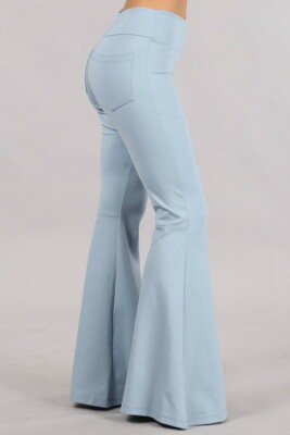 Chatoyant Plus Size Ponte Flare Bell Bottoms with Pockets Cool Blue 2XL