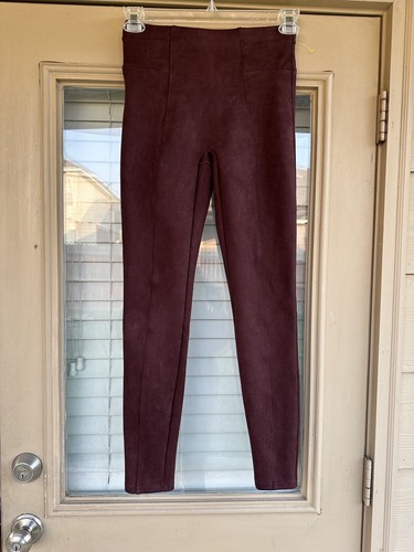 Spanx Women Faux Suede Leather Burgundy/Red Shaping Pants Tights - Picture 2 of 5
