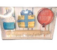 Kids Birthday Cookie Cutters With Rolling Pin 4 Piece Boxed Gift Set New