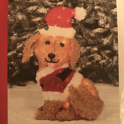 NEW! 24in Christmas Doodle Santa Dog Outdoor/Indoor Pre-Lit Sculpture