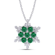 Snowflake Pendant Necklace Solid Sterling Silver Round Cut Green Cubic Zirconia