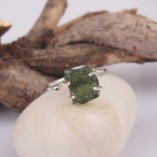 Genuine Raw Stone Czech Moldavite Ring 925 Sterling Silver Adjustable Ring