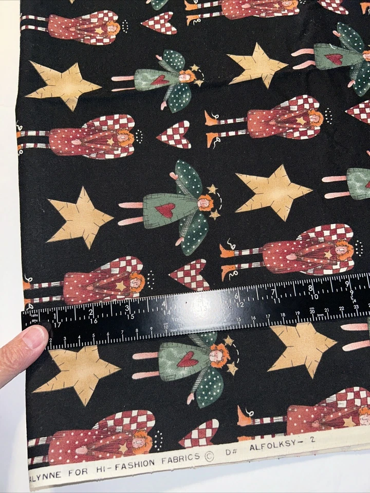 Vintage Folk Art Christmas Angels Fabric Alfolksy-2 AlmaLynn Hi-Fashion 1 Yard - Image 4 of 4