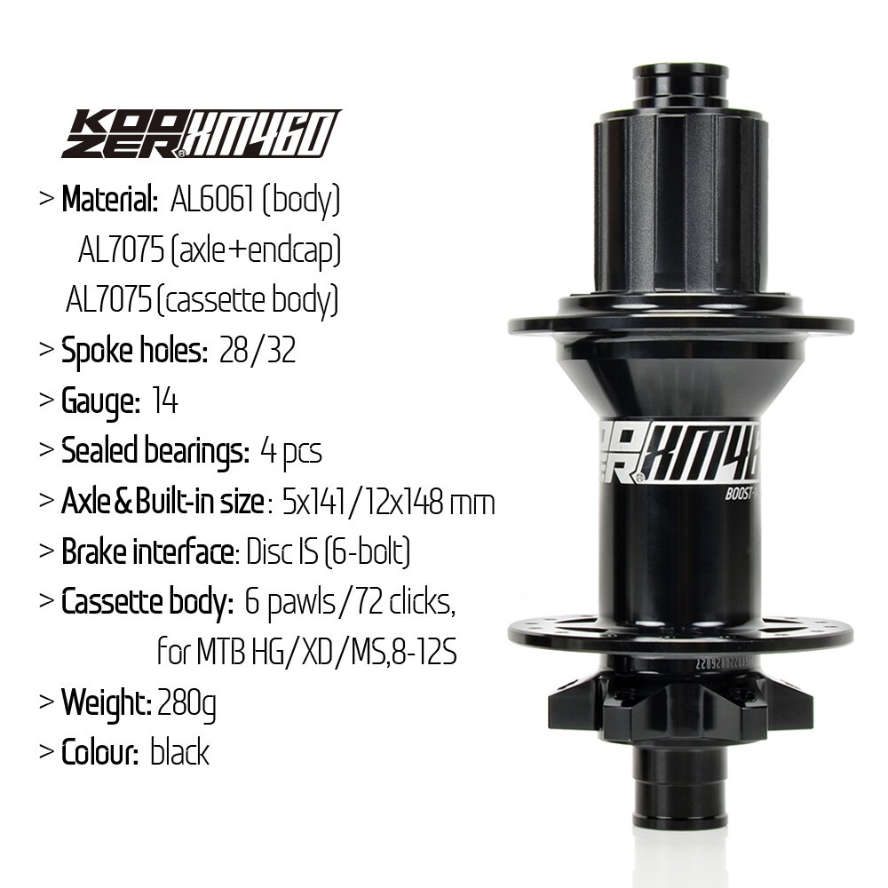 MTB Boost Rear Hub Koozer XM460 - 12x148mm Thru Axle 28H XD Driver