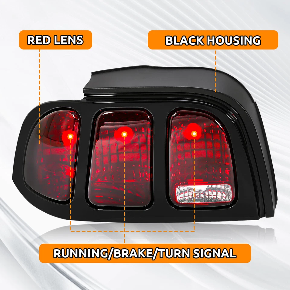 Par de luces traseras de freno izquierda y derecha para Ford Mustang 1996-1998 negro rojo Foto 3 de 4