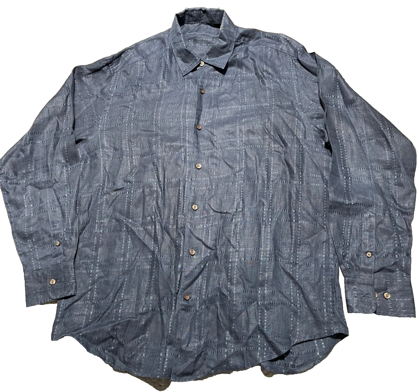 Tommy Bahama Linen Shirt Mens Large Blue Button Up Long Sleeve Casual Plaid