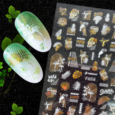 Tropical Leaf Beach Nail Sticker Drink Pineapple Flamingo Fish Coco Palm 