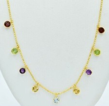 ECHTER GRANAT, PERIDOT, AMETHYST, GELBER TOPAS HALSKETTE 14K GOLD - 16" lang