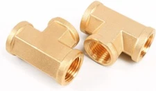 2 Pcs 3/8 NPT Female Pipe Tee Brass Fitting Equal Fuel Air Water Oil Gas