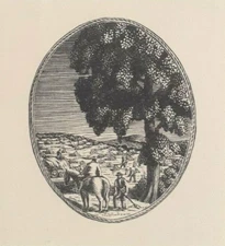 GWEN RAVERAT PRINT CROP HARVEST TIME Woodcut Horse Stooks C1957