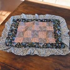 Handmade Floral Patchwork Standard Pillow Sham Ruffled Blue Pink