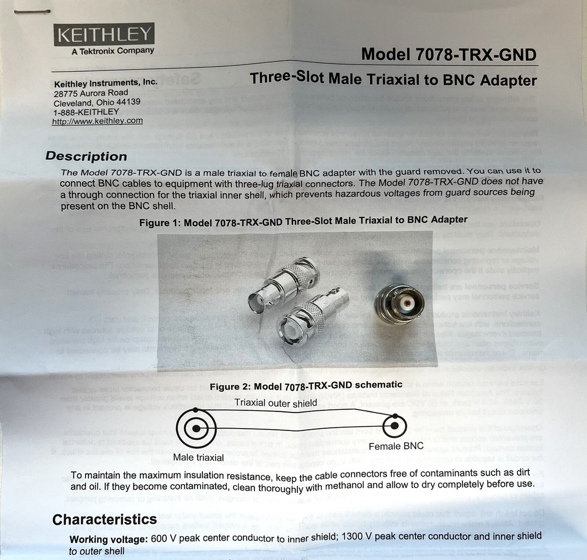 Keithley 7078-TRX-GND 3-slot male triax to female BNC adapter (guard  removed) | eBay UK