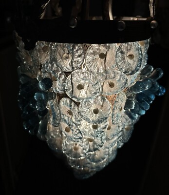Vtg Murano Glass Chandelier Grape Clusters Flowers Wrought Iron Light Fixture
