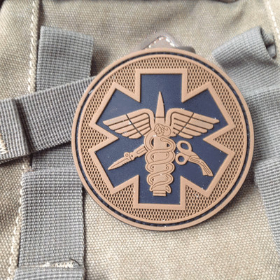 3D PVC EMS MEDIC CROSS STAR EMT FIRST AID RUBBER HOOK LOOP PATCH TAN