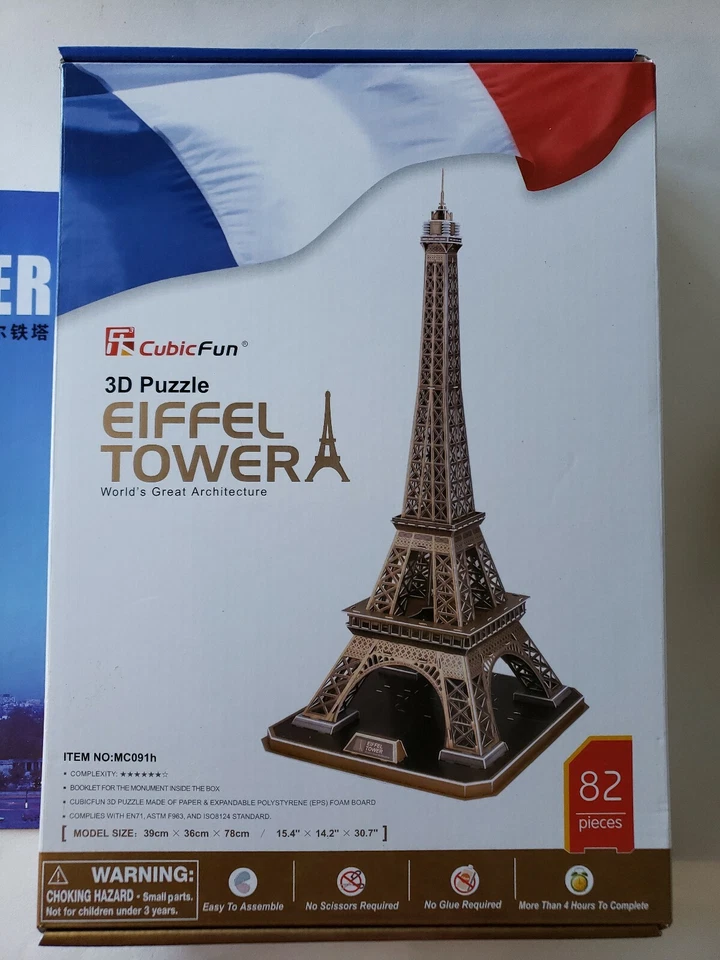 3D Eiffel Tower Puzzle 15.4"x14.2"x30.7" large 82 Piece counted CFMC091H - Image 2 of 4