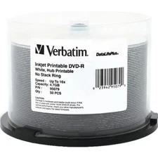 50 VERBATIM 16X  DVD-R 4.7GB DataLifePlus White Inkjet Hub Printable #95079