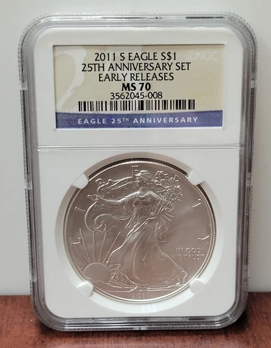 2011 S MS70 American Silver Eagle $1 NGC Early Releases 25th Anniversary Set