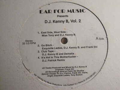 D.J. KENNY B, VOL. 2  12'' 1993 EM-002 BALTIMORE BMORE CLUB HOUSE MISS TONY EA EA