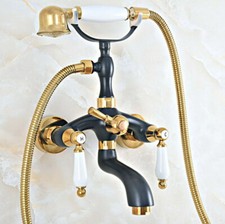 Black Golden Brass Wall Mount Bathtub Filler Faucet Hand Shower Mixer Tap 2na437