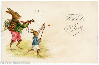HANINCHEN HUMANISIERT. OSTERN. KLEID KANINCHEN DIE INSEKTENJAGD. JAGD INSEKTEN