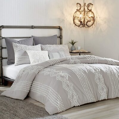 PERI HOME Cut Geo 100% Cotton Duvet Cover, Full/Queen, Grey, NEW