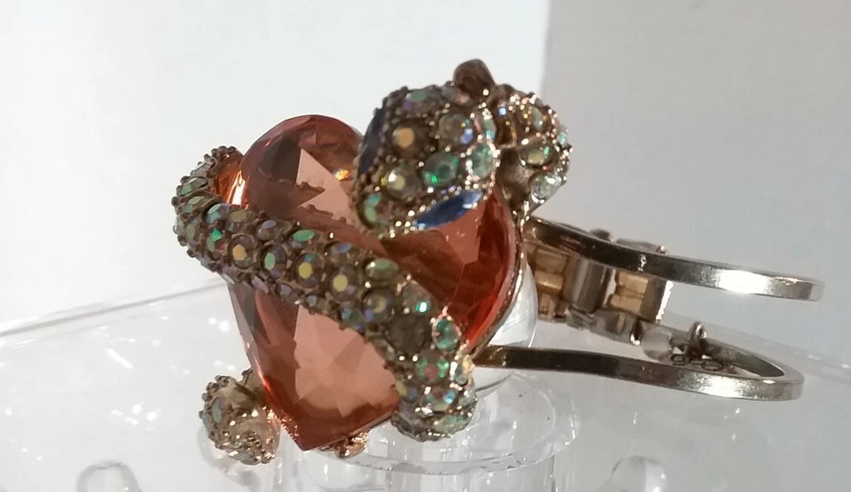 Beautiful Betsey Johnson Rhinestone Snake & Heart Shaped Stone Hinged Bracelet - Image 2 of 4