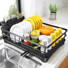 SNTD Dish Drying Rack for Kitchen Counter - Large Dish Rack with Drainboard