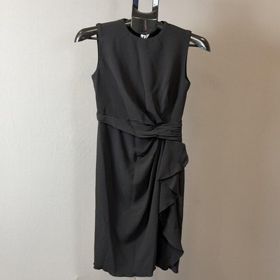 MaxMara Pianoforte Dress Womens 10 Black Sleeveless Ruffle Midi Made Italy