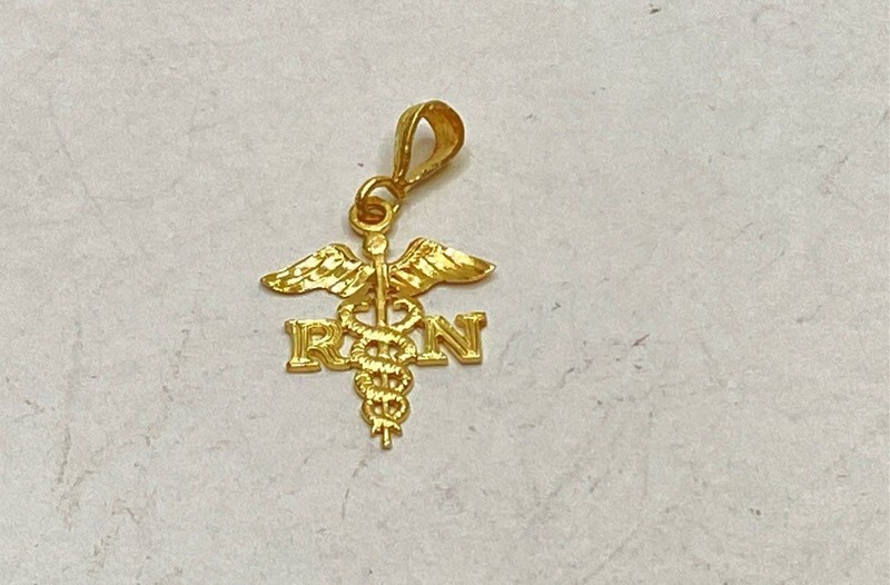 14K Yellow Gold RN Registered Nurse Caduceus Pendant Medical Symbol 1" x 0.5"