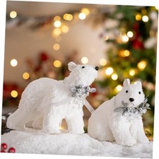 2PCS Christmas Sisal Polar Bear Decoration White Sisal Polar Bear Woodland 