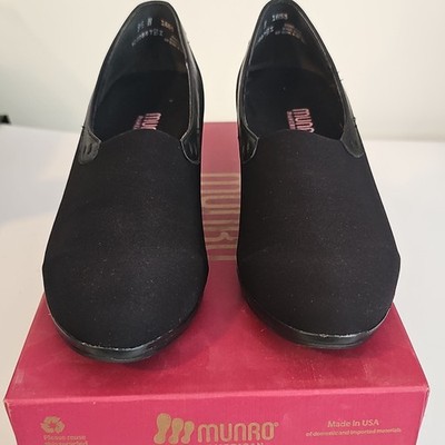 Munro American Black Stretch Fabric Pump Block Heel Round Toe Slip On 9.5 N