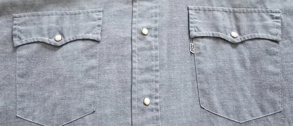 Винтажная мужская вестерн-рубашка 70-х Levis большая стеганая пэчворк джинсовая ткань жемчуг застежка ковбойская - Изображение 4 из 4