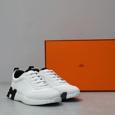 Brand New Hermes Bouncing Men's White Black Orange Round Toe Lace