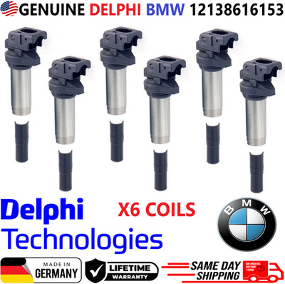 GENUINE DELPHI BMW x6 Ignition Coils For 2006-2020 BMW & Mini I6 V8, 12138616153