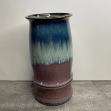 BILL CAMPBELL Blue Pink Studio Art Pottery Wine Chiller Vase Utensil Holder