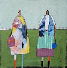 Painting Original Abstract People Portrait Canvas Woman Whimsical 10x10 Art