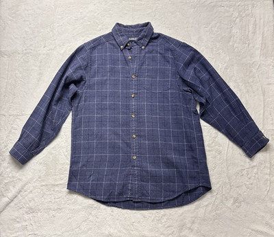 Lands  End Womens Large 14/16 Blue Gray Flannel Shirt Long Sleeve