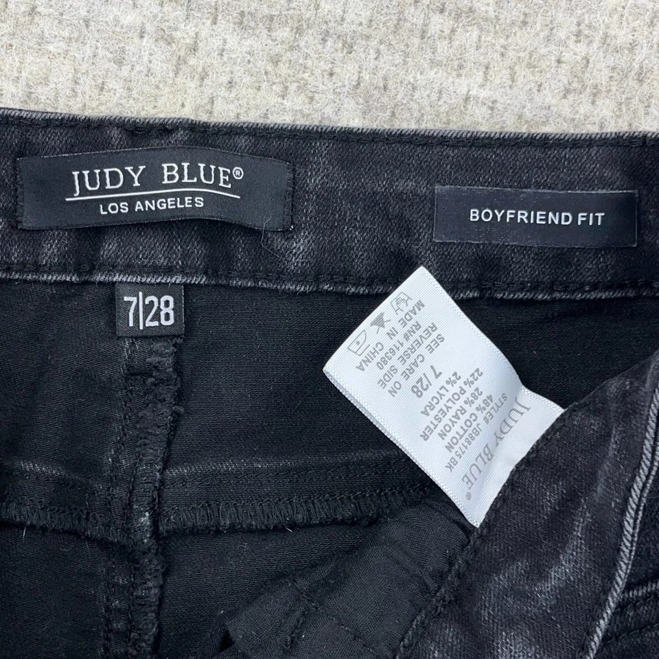 Judy Blue Jeans Women 7 28 Boyfriend Fit Black Wash Stretch Denim Faded Pants - Image 4 of 4