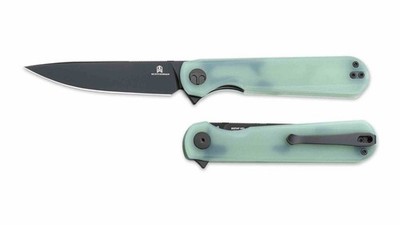 BTKMK13E Bestechman Flick Folding Knife D2 Steel Black PVD Blade Jade G10 Handle