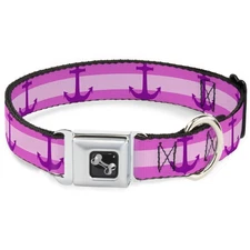 Dog Collar Bone Anchor/Stripe Pinks/Purple Medium 11-16.5"