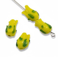 Yellow Tulip Flower Beads: Lampwork Glass Spring Floral Focal 9x13mm 12-Pack
