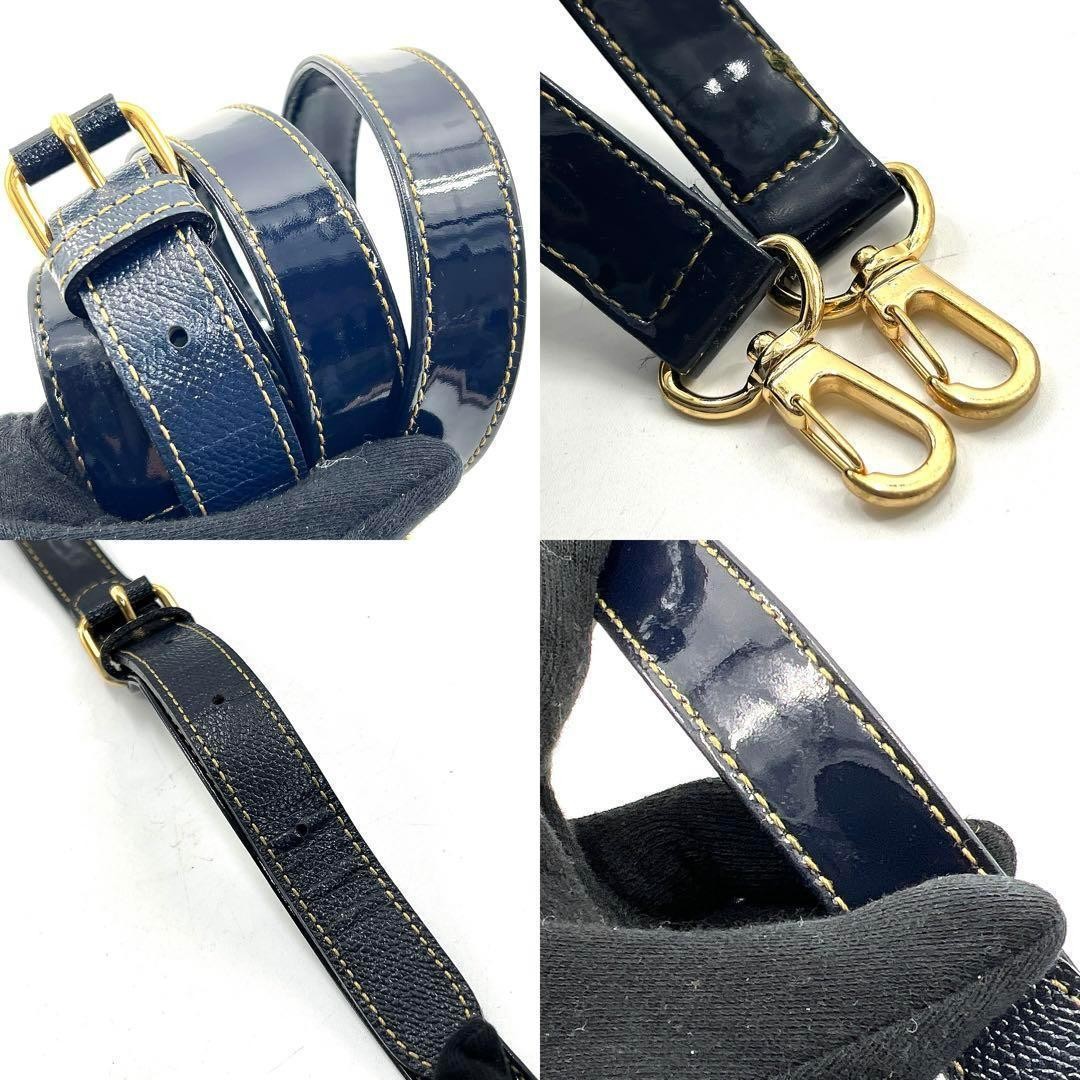 Valentino Garavani Vintage 2-Way Shoulder Bag Navy Gold Leather Damaged Japan thumbnail 8