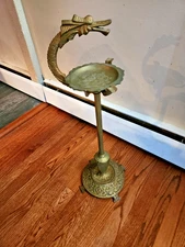 Vintage Cast Metal Sea Serpent Dragon Cigar cigarette Ashtray Stand Art Deco