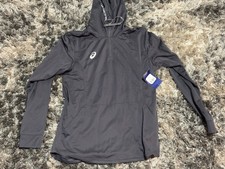 ASICS Mens Dark Gray 1/3 Zip Long Sleeve Stretch Relaxed Fit Elevated Hoodie