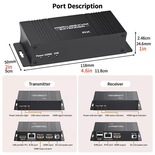 60M HDMI KVM Extender Over Ethernet Cat5e/6 HDMI USB RJ45 pour ordinateur portable/PC/TV - Photo 16/16