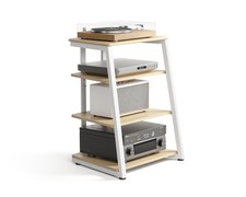 4-Tier Corner AV Media Stand with Adjustable Shelves White Oak
